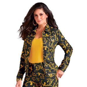 NWT Masseys Black & Gold Scroll Printed Jacket - Size Medium